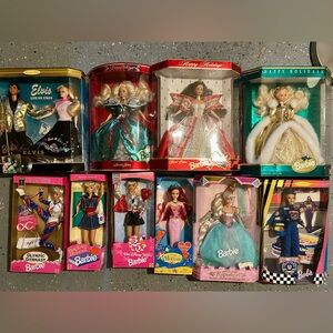 10, 90’s Special Edition Barbies- in original packing & never opened.